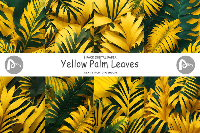 Digital Paper Yellow Palm Leaves Digital Pattern artnoy 