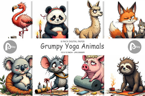 Digital Paper Yoga Grumps Digital Pattern artnoy 