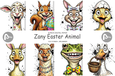 Digital Paper Zany Easter Animal Sublimation artnoy 