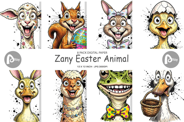 Digital Paper Zany Easter Animal Sublimation artnoy 