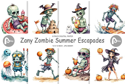 Digital Paper Zany Zombie Escapades Digital Pattern artnoy 