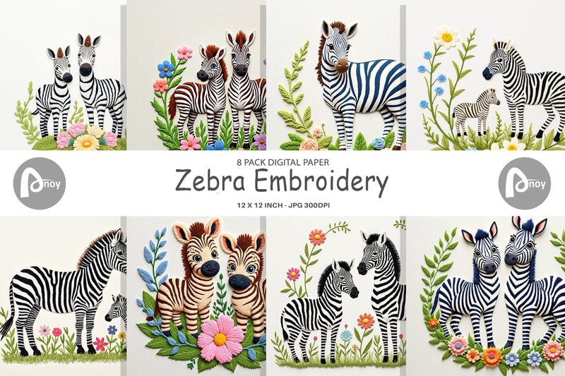 Digital Paper Zebra Embroidery Digital Pattern artnoy 