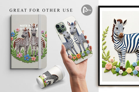 Digital Paper Zebra Embroidery Digital Pattern artnoy 