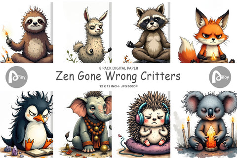 Digital Paper Zen Fail Critters Digital Pattern artnoy 