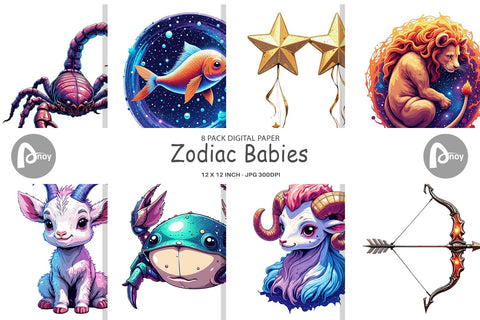 Digital Paper Zodiac Babies Digital Pattern artnoy 