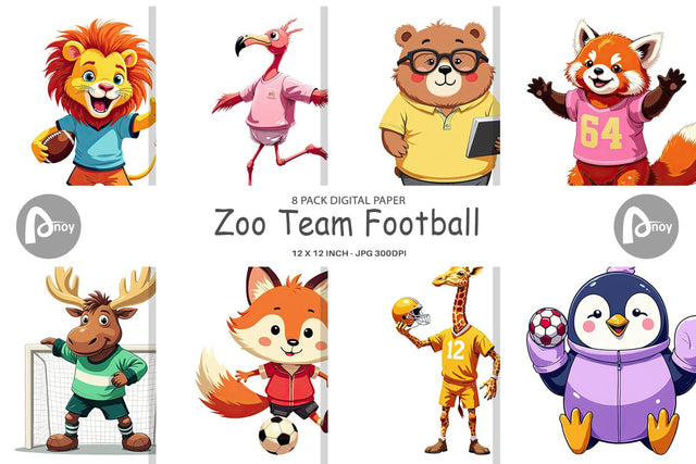 Digital Paper Zoo Football Team Digital Pattern artnoy 