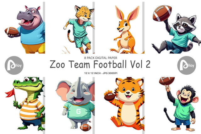 Digital Paper Zoo Football Team Digital Pattern artnoy 