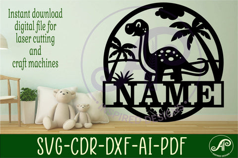 Dino Brontosaurus name sign svg laser cut template SVG APInspireddesigns 