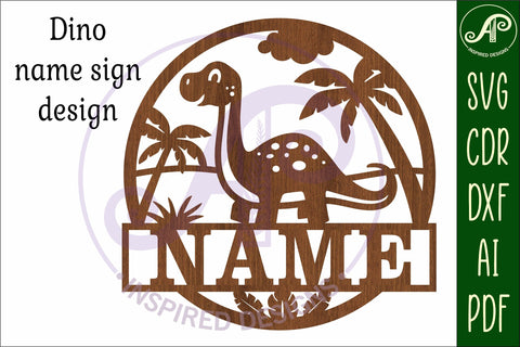 Dino Brontosaurus name sign svg laser cut template SVG APInspireddesigns 