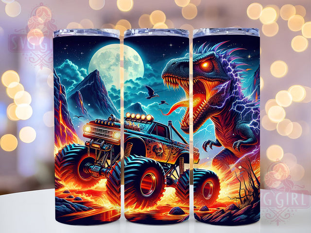 Dino Monster Truck Tumbler Wrap, Tyrannosaurus Rex Sublimation Design, 20oz Skinny Tumbler Wrap, Dinosaur Off-Road Tumbler Art, Monster Truck Kids Gift, Adventure Tumbler Wrap Design Sublimation SvggirlplusArt 
