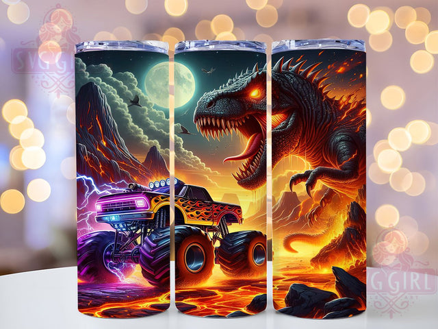 Dino Monster Truck Tumbler Wrap, Tyrannosaurus Rex Sublimation Design, 20oz Skinny Tumbler Wrap, Dinosaur Off-Road Tumbler Art, Monster Truck Kids Gift, Adventure Tumbler Wrap Design Sublimation SvggirlplusArt 