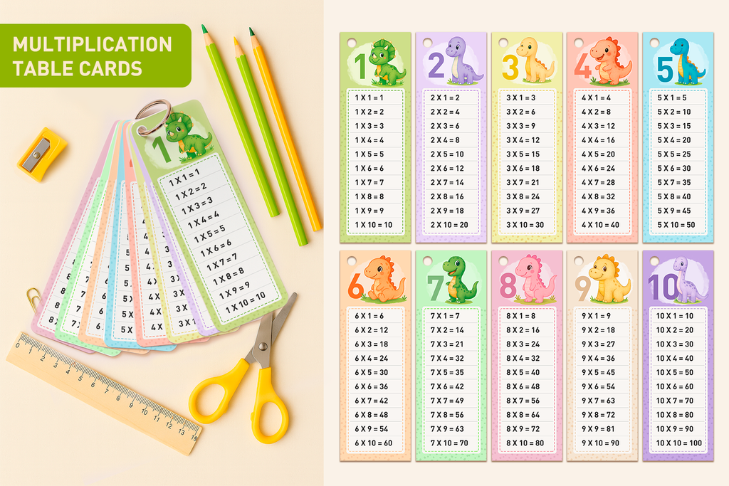 Printable Multiplication Table Cards – Dinosaurs - So Fontsy