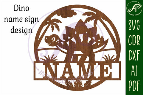 Dino Stegosaurus name sign svg laser cut template SVG APInspireddesigns 