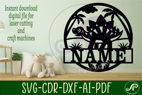 Dino Stegosaurus name sign svg laser cut template SVG APInspireddesigns 