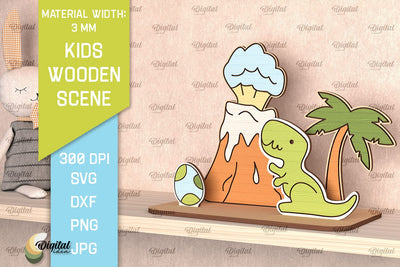 Dino SVG. Kids Wooden Scene Laser Cut. Kids Design SVG SVG Evgenyia Guschina 