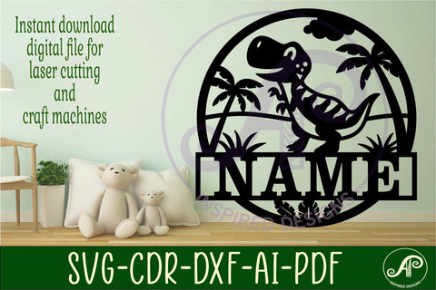 Dino T rex name sign svg laser cut template SVG APInspireddesigns 