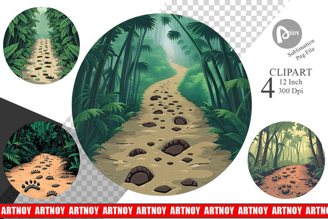 Dino Tracks in Jungle Clipart Sublimation artnoy 