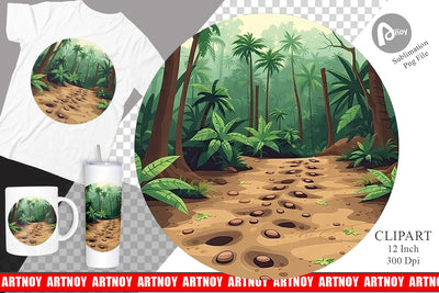 Dino Tracks in Jungle Clipart Sublimation artnoy 