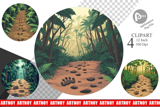 Dino Tracks in Jungle Clipart Sublimation artnoy 