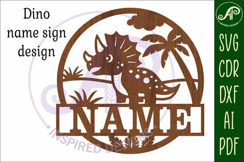 Dino Triceratops name sign svg laser cut template SVG APInspireddesigns 
