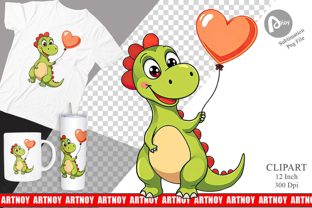 Dino with Balloon Clipart Sublimation artnoy 
