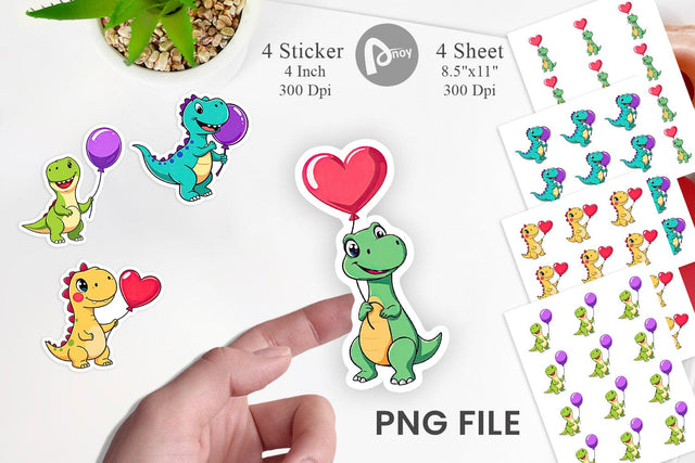Dino with Balloon Sticker Sublimation artnoy 