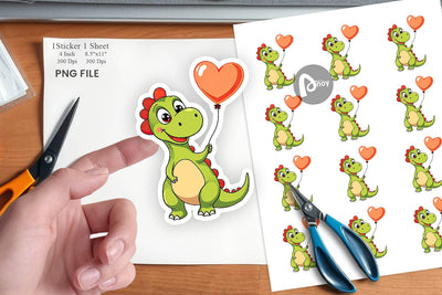 Dino with Balloon Sticker Sublimation artnoy 