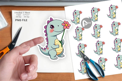 Dino with Flower Sticker Sublimation artnoy 
