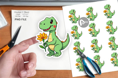Dino with Flower Sticker Sublimation artnoy 