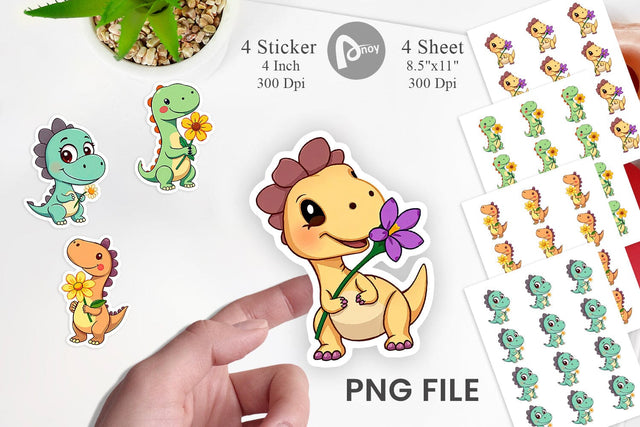 Dino with Flower Sticker Sublimation artnoy 