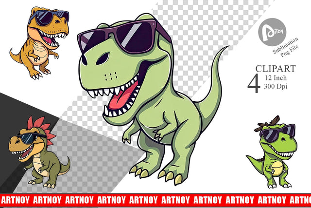 Dino with Sunglasses Clipart Sublimation artnoy 