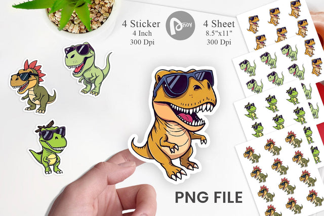 Dino with Sunglasses Sticker Sublimation artnoy 