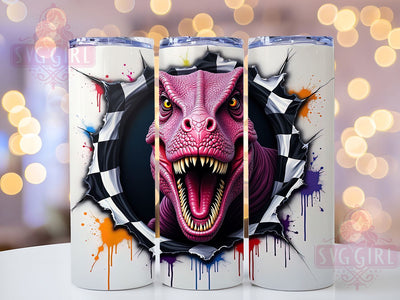 Dinosaur 3D Hole in Wall Tumbler, Checkered T-Rex Wrap, 20oz Tumbler Sublimation, 3D Jurassic Breakthrough Design, Racing Dino Tumbler, Cracked Wall Dinosaur Art, Prehistoric Checkered Wrap Sublimation SvggirlplusArt 