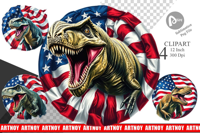 Dinosaur 4th of July Clipart Sublimation artnoy 