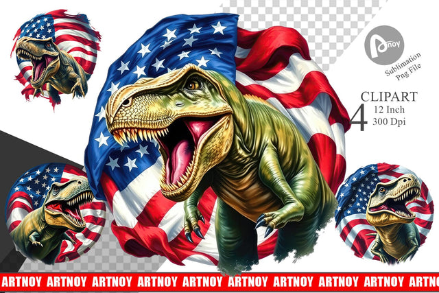 Dinosaur 4th of July Clipart Sublimation artnoy 