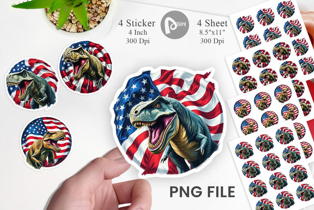 Dinosaur 4th of July Sticker Sublimation artnoy 