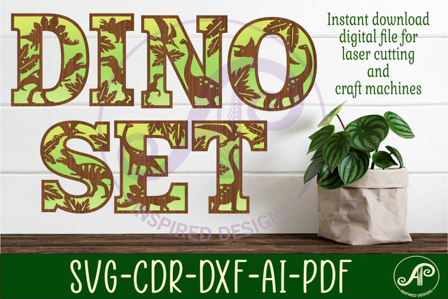Dinosaur alphabet letter set. 2 layer 50 letters. SVG APInspireddesigns 