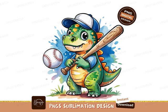 Dinosaur Baseball Player Watercolor Sublimation Png Sublimation Designangry 