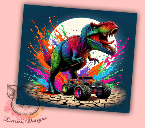 Dinosaur Big Truck Watercolor 20oz Tumbler Png, Straight & Tapered Tumbler Png, Dinosaur Tumbler Png, Digital Download PNG Sublimation Lara' s Designs 
