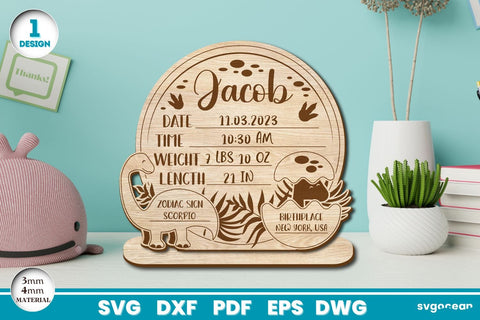 Dinosaur Birth Stats Laser Cut Bundle SVG SvgOcean 