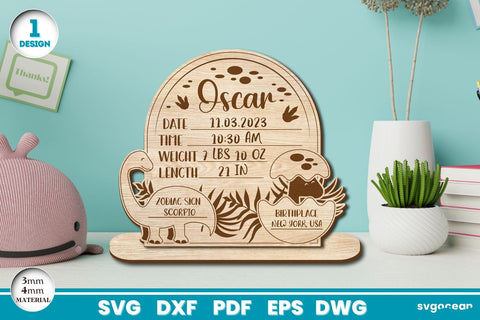 Dinosaur Birth Stats Laser Cut Bundle SVG SvgOcean 