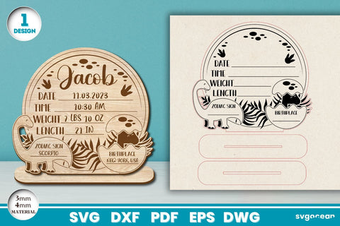 Dinosaur Birth Stats Laser Cut Bundle SVG SvgOcean 