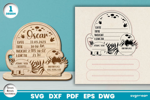 Dinosaur Birth Stats Laser Cut Bundle SVG SvgOcean 
