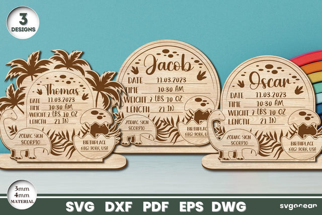 Dinosaur Birth Stats Laser Cut Bundle SVG SvgOcean 