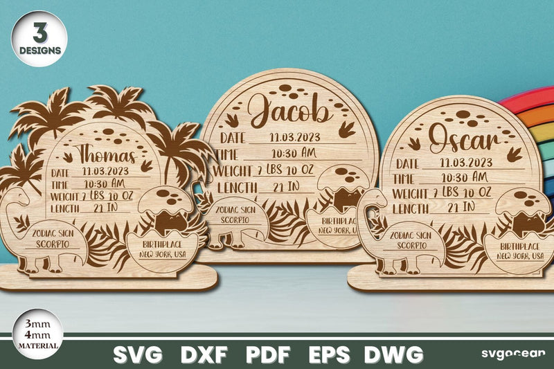 Dinosaur Birth Stats Laser Cut Bundle SVG SvgOcean 