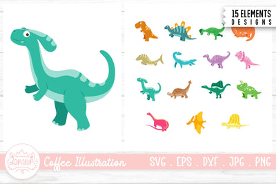 Dinosaur Cartoon Clipart Bundle SVG dapiyupi store 