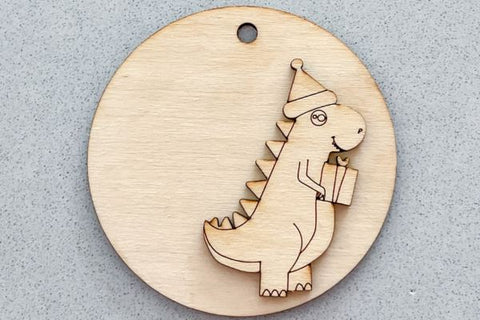 Dinosaur Christmas Gift Tag Laser SVG File SVG Crafting With Brenna 