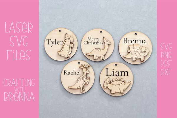 Dinosaur Christmas Gift Tag Laser SVG File SVG Crafting With Brenna 
