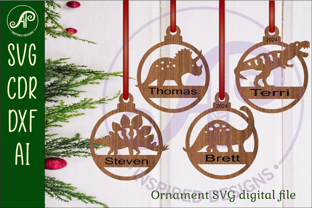 Dinosaur Christmas Ornament SVG laser cut SVG APInspireddesigns 