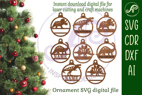 Dinosaur Christmas Ornament SVG laser cut SVG APInspireddesigns 